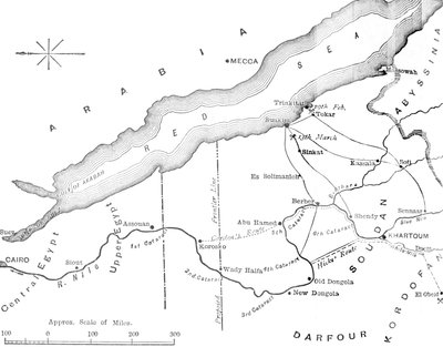 Kort over landet mellem Egypten og Soudan, c1881-85 af Unbekannt