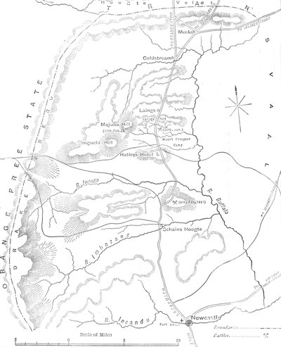 Kort over landet mellem Newcastle og Transvaal, c1880 af Unbekannt