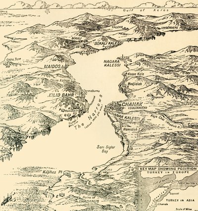 Kort over Dardanellerne, Første Verdenskrig, 1915, c1920. af Unbekannt