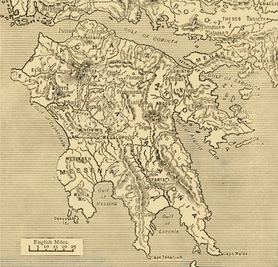 Kort over Peloponnes, 1890. af Unbekannt
