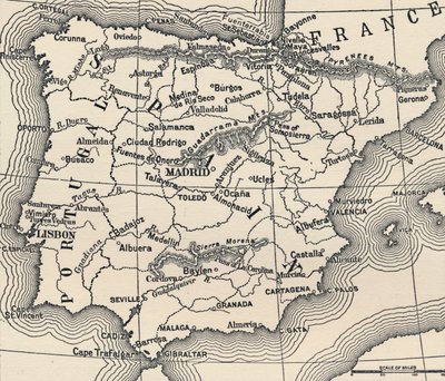 Kort over den spanske kampagne, c1807-1814, 1896 af Unbekannt