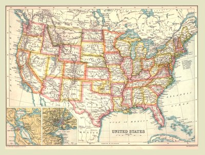 Kort over USA, 1902. af Unbekannt