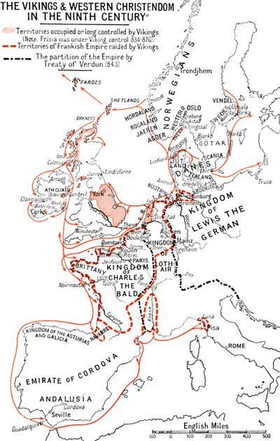 Kort over vikingerne og den vestlige kristendom i det niende århundrede, 1935 af Unbekannt