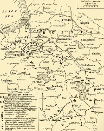 Kort over grænsen mellem Rusland og Tyrkiet, Første Verdenskrig, c1920. af Unbekannt