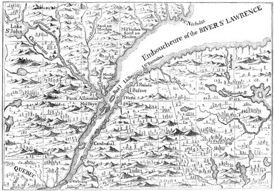 Kort over forløbet af floden St Lawrence så langt som til Quebec, 1730 c1880 af Unbekannt