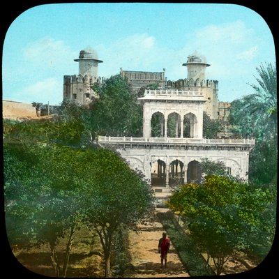 Marmorpavillon i Fort Gardens, Lahore, Indien, slutningen af det 19. eller begyndelsen af det 20. århundrede af Unbekannt