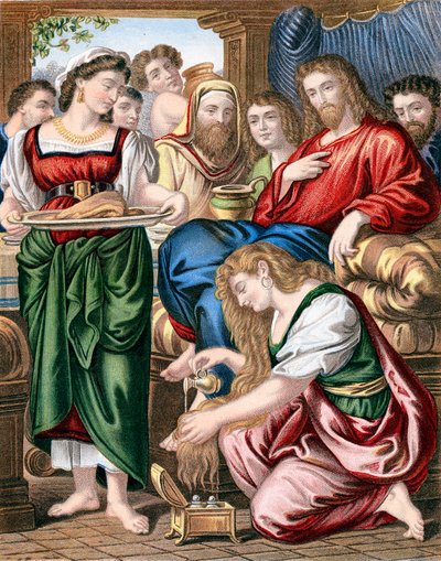 Maria Magdalene salver Jesu fødder, c1860 af Unbekannt