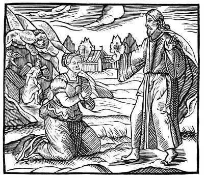 Maria Magdalene ser åbenbaringen af den opstandne Jesus Kristus, c1500 af Unbekannt