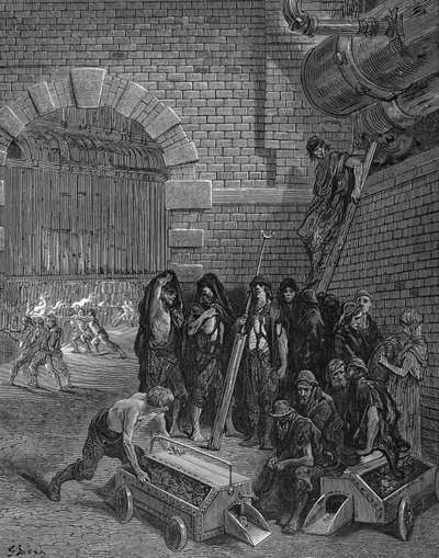 Mænd, der tager en pause fra at oplade replikkerne, Lambeth Gasworks, 1872 af Unbekannt