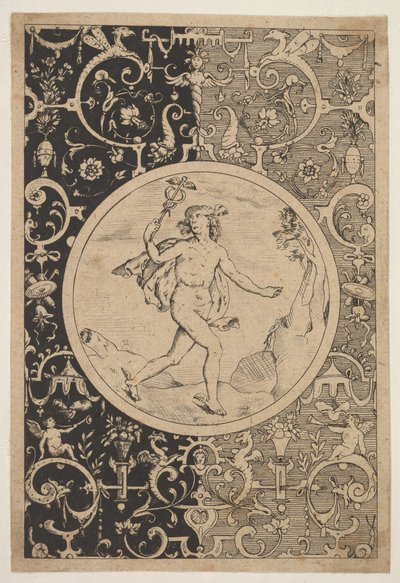 Kviksølv i en dekorativ ramme med grotesker, ca. 1600-1630. af Unbekannt