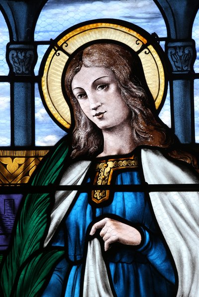 Mezilles kirke. Glasmosaik vindue. Sainte Eliane. Frankrig af Unbekannt