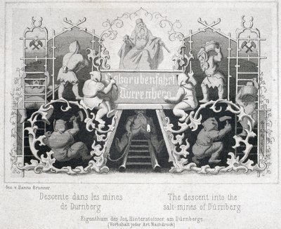 Saltmine: Nedstigningen til saltminerne i Durrnberg, Østrig, omkring 1850 af Unbekannt