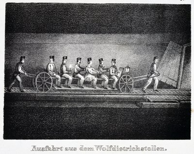 Saltmine: transport i Wolfdietrich-tunnelen, i Durrnberg, Østrig af Unbekannt