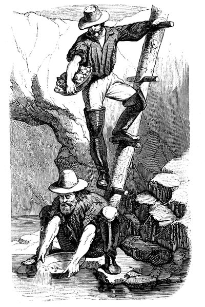 Minearbejdere, der panorerer efter guld under guldfeberen i Californien, 1849 af Unbekannt