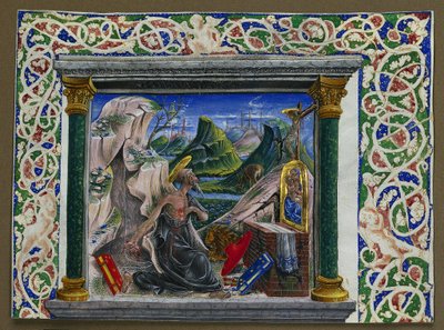 Miniature udskåret fra et manuskript: St. Hieronymus i ørkenen, ca. 1500. af Unbekannt