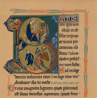 Miniature initial og del af en side fra en psalter, 1200-tallet, 1901 af Unbekannt