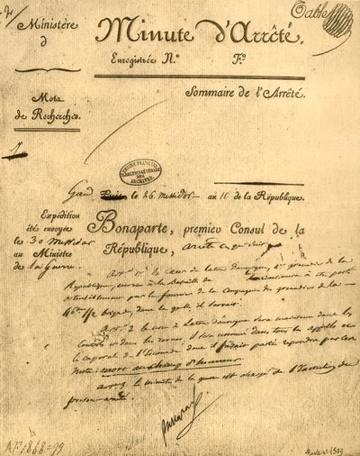 Ministeriel bekendtgørelse om emnet La Tour dAuvergne, 15. juli 1803, 1921. af Unbekannt