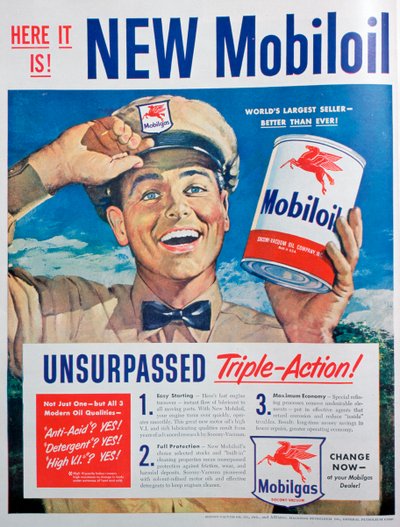 Mobiloil motorolie annonce, 1949 af Unbekannt