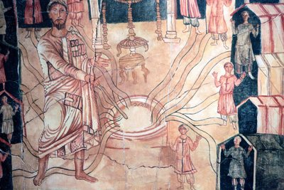 Moise au puits de Meriba - Maleri af Dura Europos-synagogen. 3. århundrede e.Kr. Det jødiske museum i New York. af Unbekannt