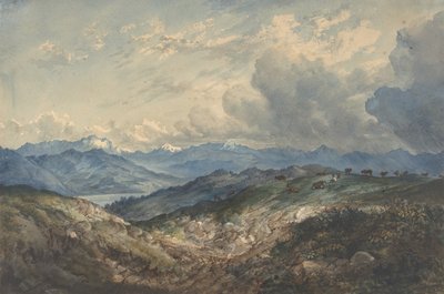Bjerglandskab med tordenvejr, der nærmer sig, 1800-tallet. af Unbekannt