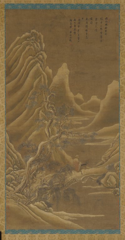 Bjerge, en flod og fyrretræer - en mand på et æsel, Qing-dynastiet, 1600-tallet. af Unbekannt