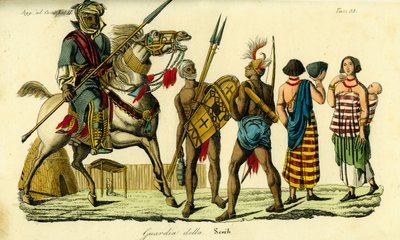 Monterede livvagt til Sheiken af Bornu sammen med Kanembu-lancer og Munga-bueskytte, Kanem-Bornu Empire af Unbekannt