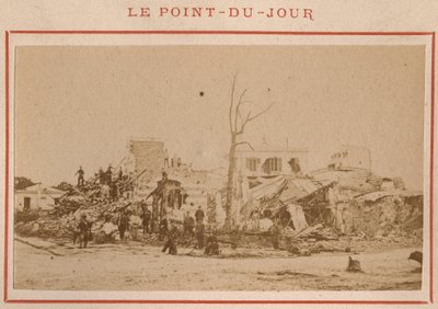 Paris kommune (1871): udsigt over ruinerne i Point-du-Jour-distriktet i Paris i maj 1871. Foto af Pierre Pepetit. Tryk på pap, Dim. 9x5,4 cm af Unbekannt