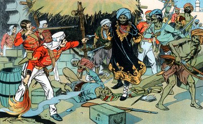 Mytterister angriber magasinet i Delhi, Indian Myttery, 11. maj 1857 c1900 af Unbekannt