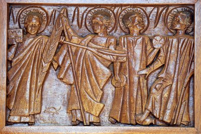 Namugongo katolske martyrhelligdom, Kampala. Kirkedørrelief, 20160217, Kampala, Uganda af Unbekannt