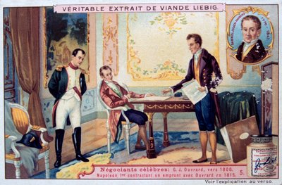 Napoleon forhandler om et lån med Gabriel Julien Ouvrard, 1815, 1800-tallet af Unbekannt