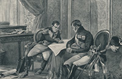 Napoleon og Alexander ved Tilsit studerer Europa-kortet, 1807, 1896 af Unbekannt