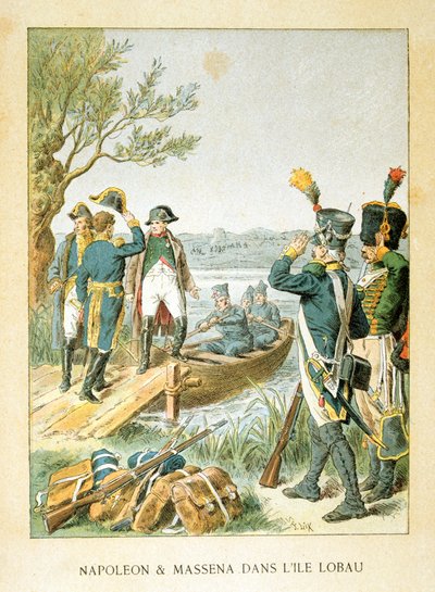 Napoleon og Massena på øen Lobau, maj 1809, 1800-tallet af Unbekannt