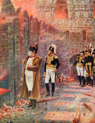Napoleon og hans stab ser afbrændingen af Moskva, 1812 slutningen af det 19. århundrede af Unbekannt