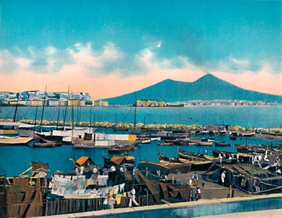 Napoli - Mergellina With Vesuvius, Mergellina With Vesuvius, c1900. af Unbekannt