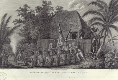 Indfødte fra Sandwichøerne, Hawaii, slagter svin før Captain Cook, c1778 af Unbekannt