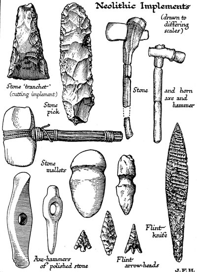 Neolitiske redskaber af sten, flint og horn, c1890 af Unbekannt