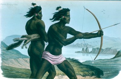 Nordamerikanske San Francisco-indianere på jagt med bue og pile, c1840 af Unbekannt