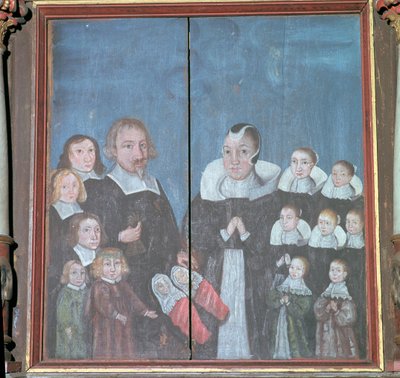 Norsk maleri, der viser en familie med fjorten børn, 1600-tallet af Unbekannt