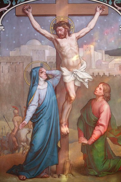 Notre Dame de Paris katedral maleri: Jesus på korset ser på Mary Paris Frankrig af Unbekannt