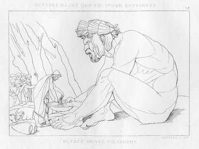 Odysseus drikker med Polyfemos, kyklopen, c1833 af Unbekannt