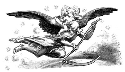 Old Father Time med sin le, bærende i det nye år, 1870 af Unbekannt