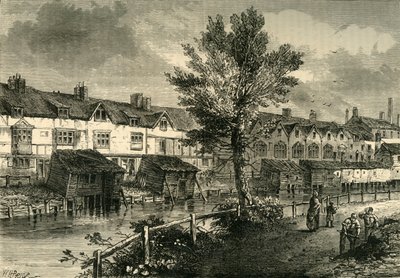 Gamle huse i London Street, Dockhead, omkring 1810, c1878. af Unbekannt