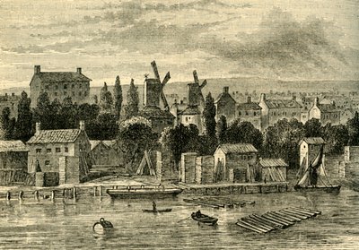 Gamle vindmøller ved Lambeth, omkring 1750, c1878. af Unbekannt