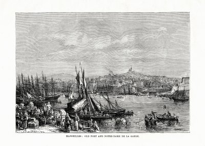 Gammel havn og Notre Dame de la Garde, Marseille, Frankrig, 1879 af Unbekannt