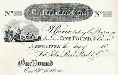 One Pound Note Executed for Northumberland Bank, c1820 af Unbekannt