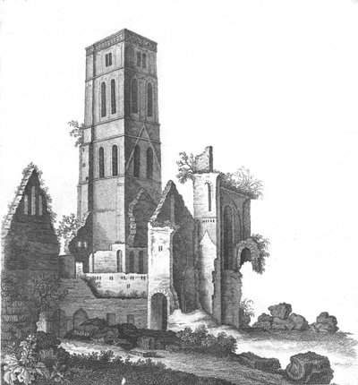 Osney Abbey nær Oxford, slutningen af det 18.-begyndelsen af det 19. århundrede af Unbekannt