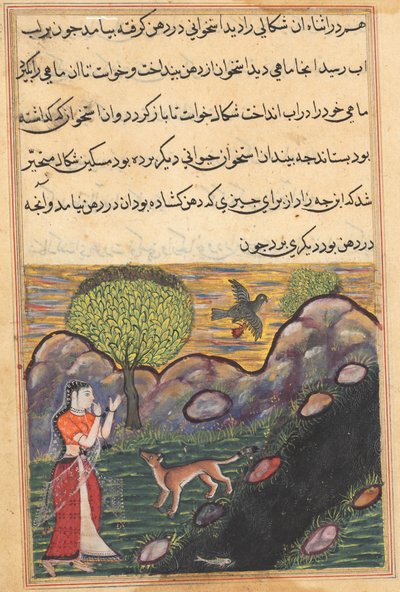 Side fra Tales of a Parrot Tuti-nama: Sekstende nat: Svigerdatteren..., ca. 1560. af Unbekannt
