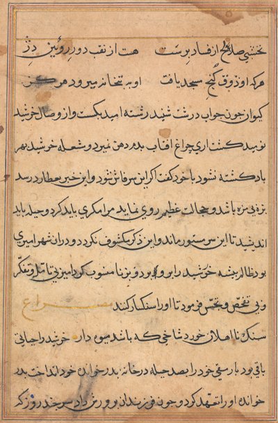 Side fra Tales of a Parrot Tuti-nama: tekstside, ca. 1560. af Unbekannt