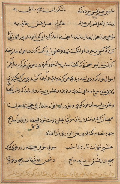 Side fra Tales of a Parrot Tuti-nama: tekstside, ca. 1560. af Unbekannt