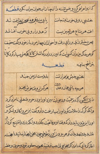Side fra Tales of a Parrot Tuti-nama: tekstside, ca. 1560. af Unbekannt